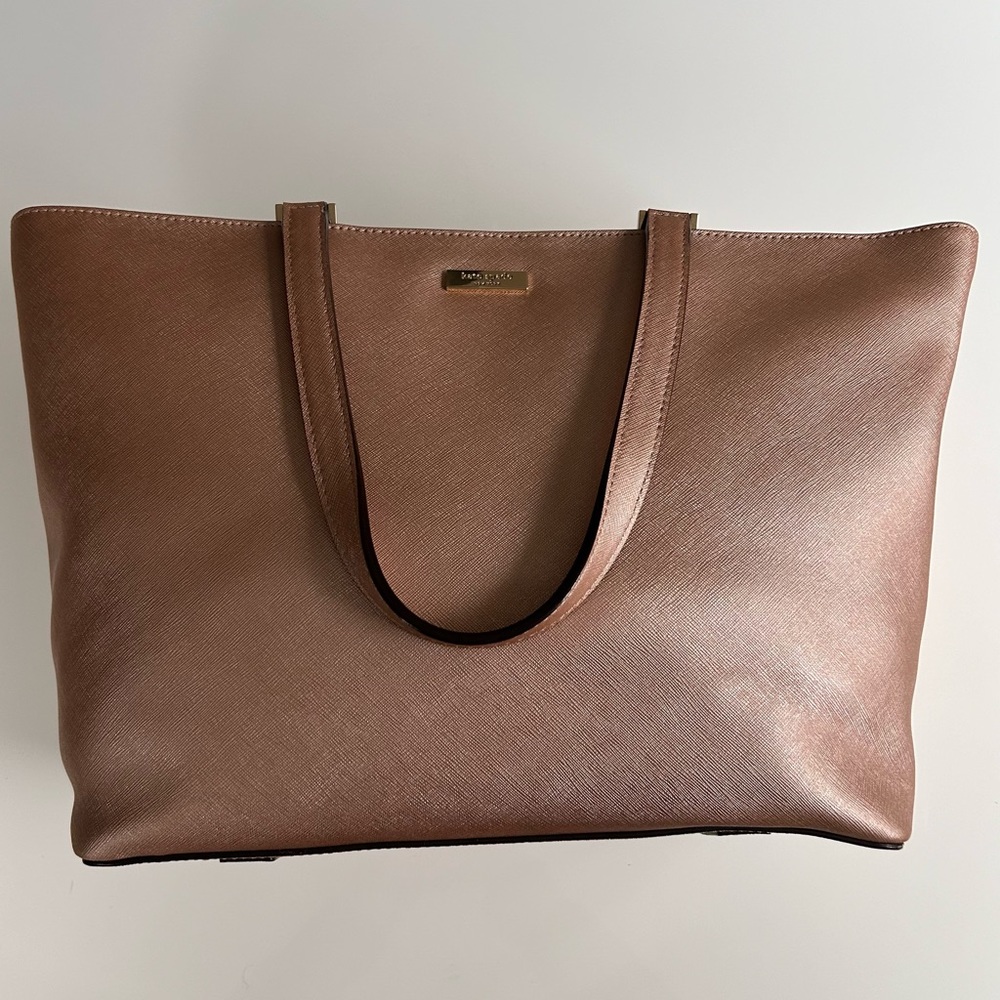 Kate Spade large tote rose gold zipper top gold hardware